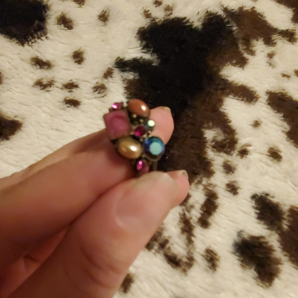 Irridescent Rhinestone and Pearl Ring